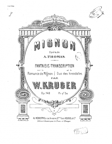 Krüger - Fantaisie-transcription sur 'Mignon' - Score