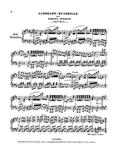 Strauss Sr. - Eldorado-Quadrille, Op. 194 - For Piano solo - Score