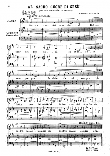 Pozzoli - Dolce Cuor del mio Gesù - Score