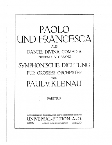 Klenau - Paolo und Francesca - Score