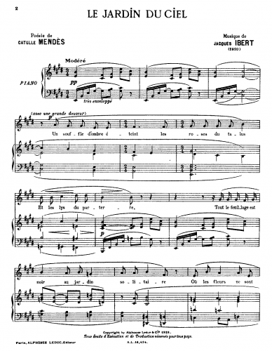 Ibert - Deux mélodies - Score