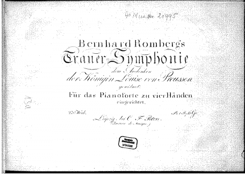 Romberg - Trauer-Sinfonie - For Piano 4 Hands - Score