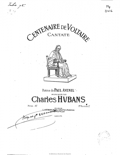 Hubans - Centenaire de Voltaire - For Voice and Piano (composer) - Score