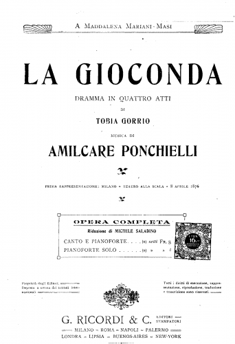 Ponchielli - La Gioconda - Vocal Score Finale I. Coro, Preghiera e Furlan (Act I) - Score