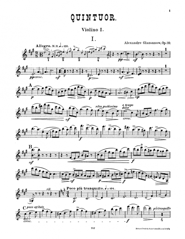 Glazunov - String Quintet in A Major, Op. 39