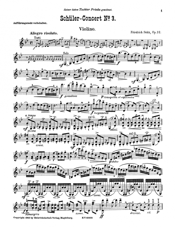 Seitz - Student Concerto No. 3 for Violin & Piano, Op. 12 - Violin Part