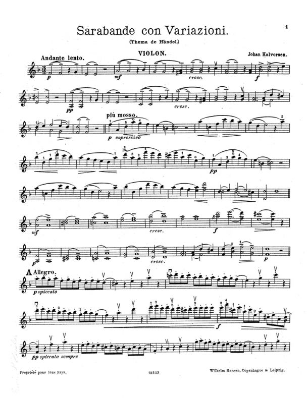 Halvorsen - Sarabande con variazioni, Thême de Händel