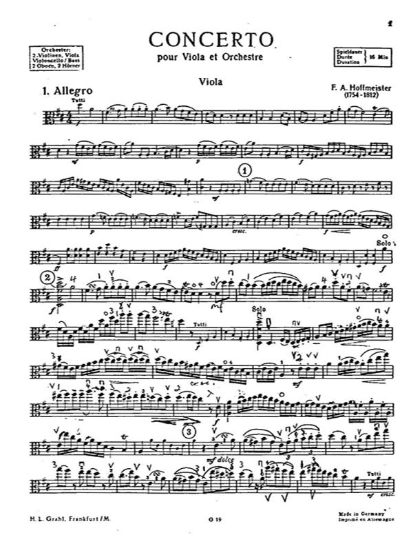 Hoffmeister - Viola Concerto in D Major - Viola Solo Part