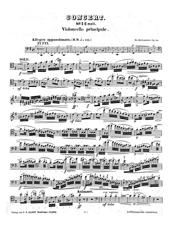 Grützmacher - Cello Concerto No. 3, Op. 46 - For Cello & Piano