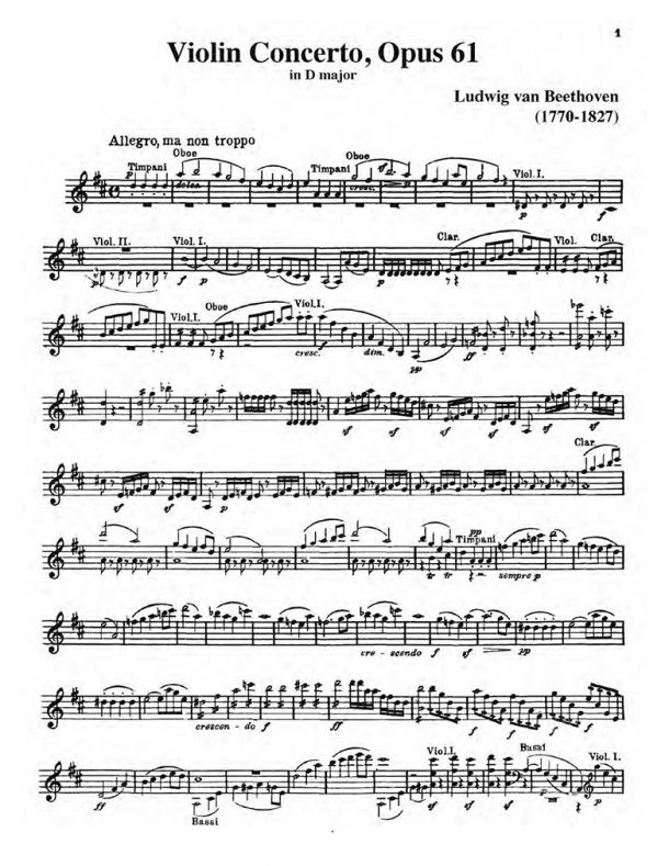 Beethoven - Violin Concerto in D Major, Op. 61 - For Violin & Piano