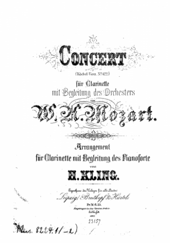 Mozart - Clarinet Concerto - For Clarinet and Piano (Kling)